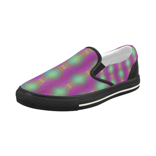 NEON colored TARGET STRIPES pattern Women's Slip-on Canvas Shoes (Model 019)