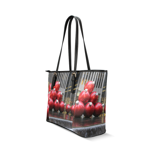 NYC Christmas Ball Ornaments Leather Tote Bag/Large (Model 1640)