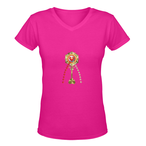 Catholic Holy Communion: Divine Mercy - Fuchsia Pink Women's Deep V-neck T-shirt (Model T19)