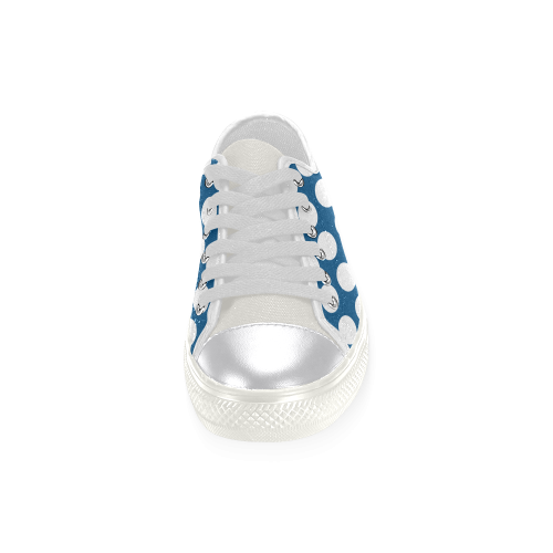 White Polka Dots on Blue Women's Classic Canvas Shoes (Model 018)