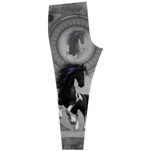 Awesome horse in black and white with flowers Cassandra Women's Leggings (Model L01)