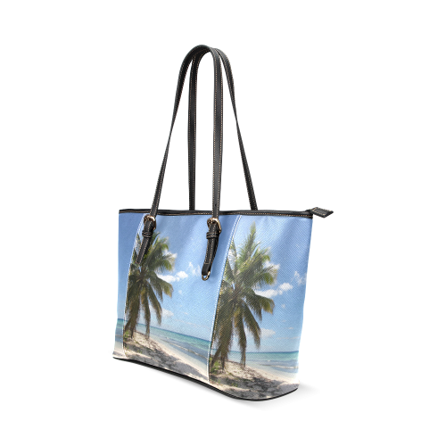 Isla Saona Caribbean Paradise Beach Leather Tote Bag/Large (Model 1640)