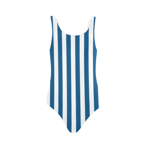 Swimsuit, Blue & White Stripes Vest One Piece Swimsuit (Model S04)