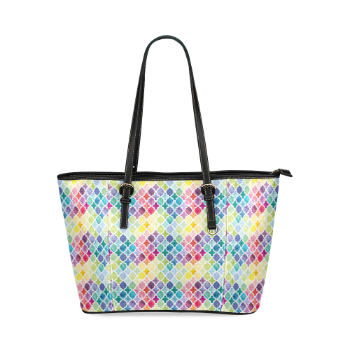watercolor pattern Leather Tote Bag/Large (Model 1640)