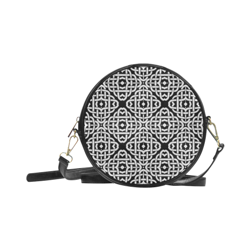 CELTIC KNOT pattern - black white Round Sling Bag (Model 1647)