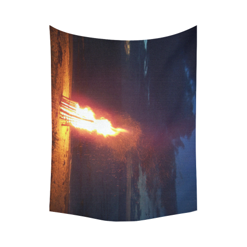 Beach Bonfire Blazing Cotton Linen Wall Tapestry 80"x 60"