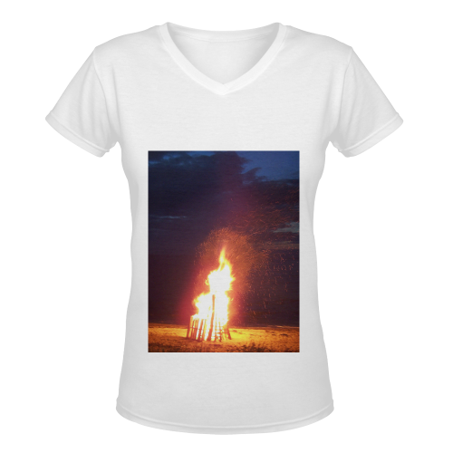 Beach Bonfire Blazing Women's Deep V-neck T-shirt (Model T19)