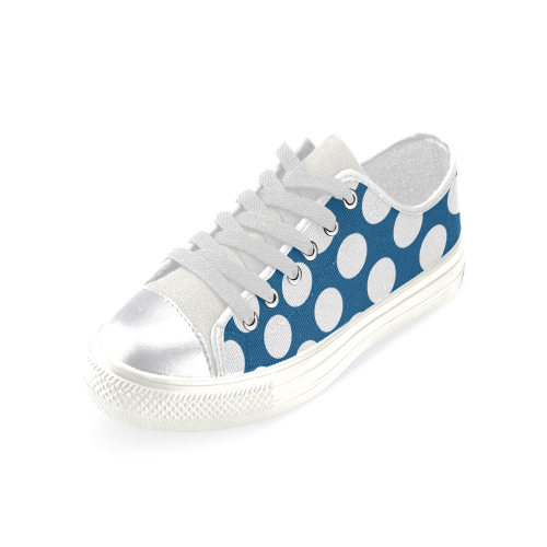 White Polka Dots on Blue Women's Classic Canvas Shoes (Model 018)