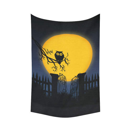 Happy Halloween with  a owl in the night Cotton Linen Wall Tapestry 60"x 90"