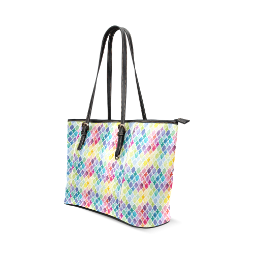 watercolor pattern Leather Tote Bag/Large (Model 1640)