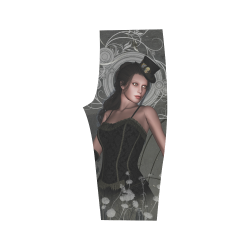 The dark lady with flowers, victorian Hestia Cropped Leggings (Model L03)