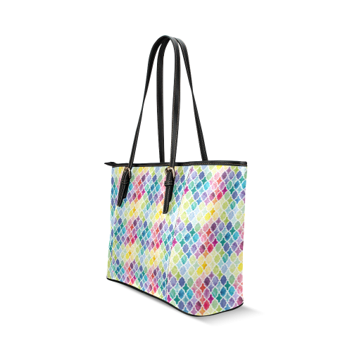 watercolor pattern Leather Tote Bag/Large (Model 1640)