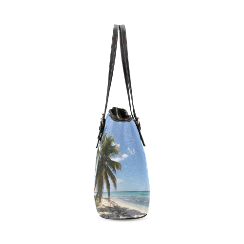 Isla Saona Caribbean Paradise Beach Leather Tote Bag/Large (Model 1640)