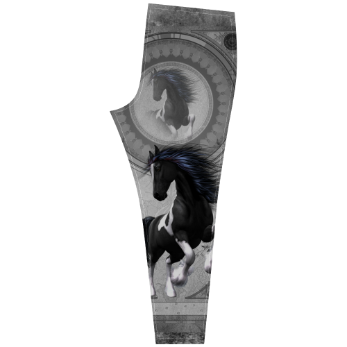 Awesome horse in black and white with flowers Cassandra Women's Leggings (Model L01)