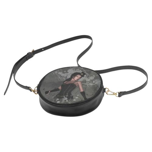 The dark lady with flowers, victorian Round Sling Bag (Model 1647)