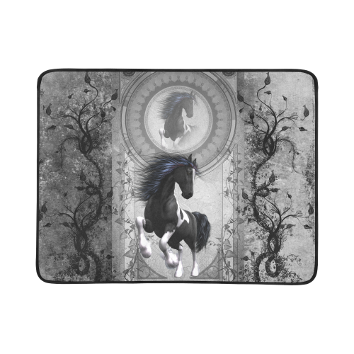 Awesome horse in black and white with flowers Beach Mat 78"x 60"