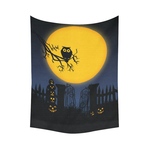 Happy Halloween with  a owl in the night Cotton Linen Wall Tapestry 60"x 80"