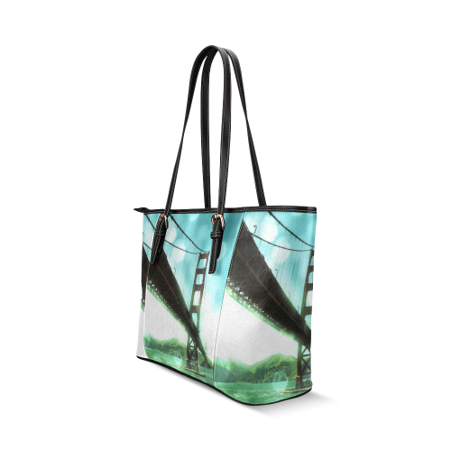 Green Bokeh Golden Gate Bridge Leather Tote Bag/Large (Model 1640)