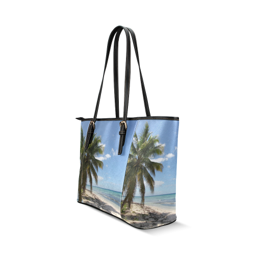 Isla Saona Caribbean Paradise Beach Leather Tote Bag/Large (Model 1640)