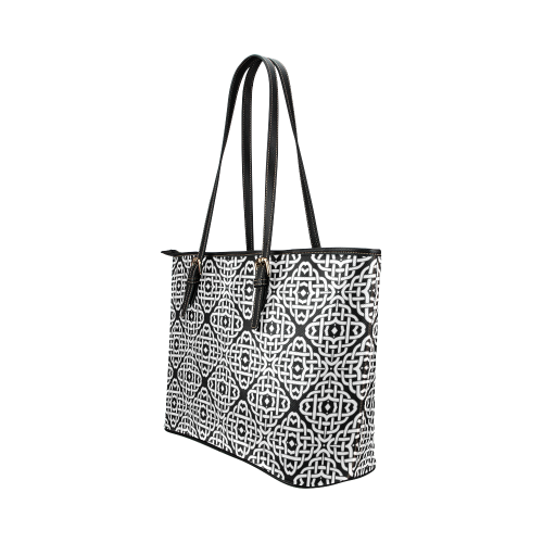 CELTIC KNOT pattern - black white Leather Tote Bag/Small (Model 1651)