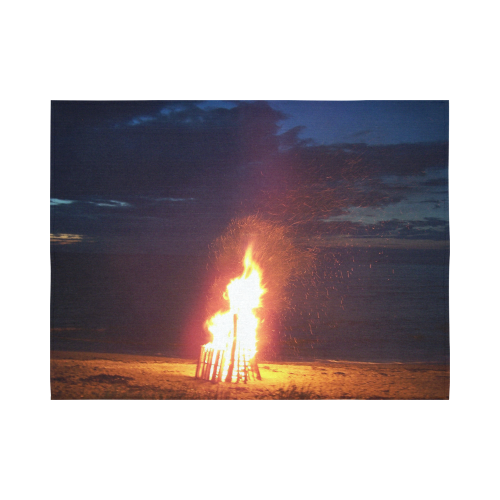 Beach Bonfire Blazing Cotton Linen Wall Tapestry 80"x 60"