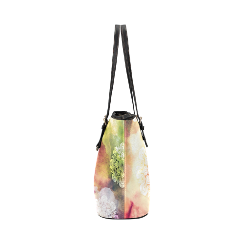 Watercolor LOTUS MANDALA Pattern - grunge style Leather Tote Bag/Small (Model 1651)