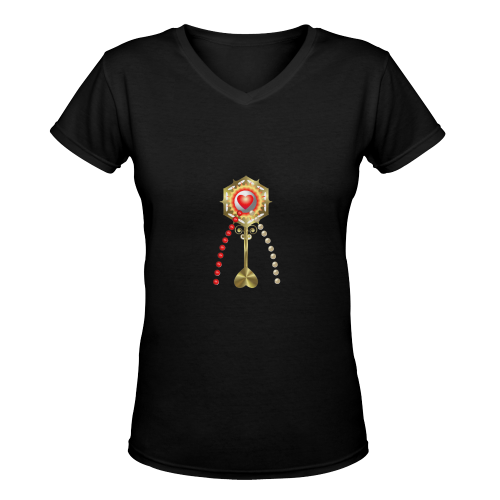 Catholic Holy Communion: Divine Mercy - Black Women's Deep V-neck T-shirt (Model T19)