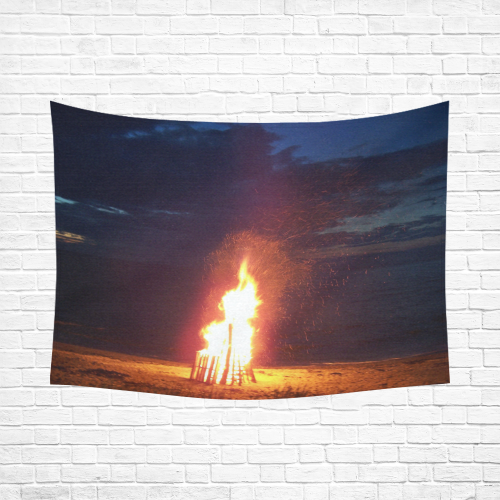 Beach Bonfire Blazing Cotton Linen Wall Tapestry 80"x 60"