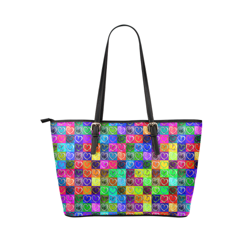 Lovely Hearts Mosaic Pattern - Grunge Colored Leather Tote Bag/Large (Model 1651)