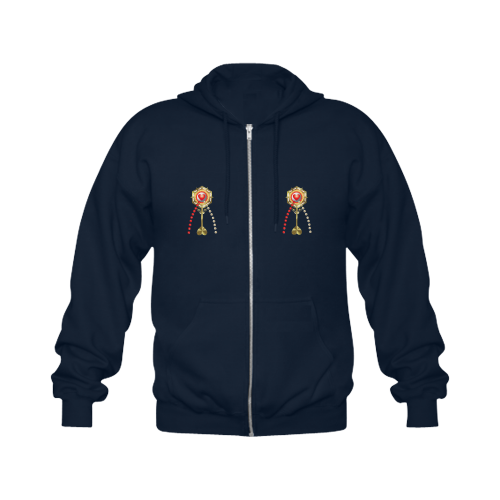 Catholic Holy Communion: Divine Mercy -Navy Blue Gildan Full Zip Hooded Sweatshirt (Model H02)