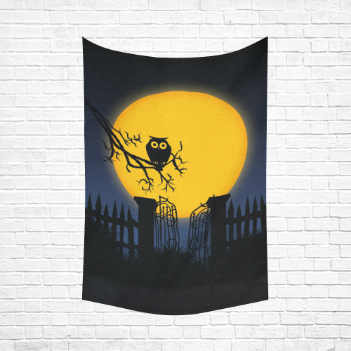 Happy Halloween with  a owl in the night Cotton Linen Wall Tapestry 60"x 90"