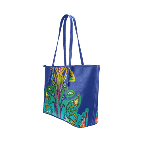 Art Deco Grunge Flower Ornaments Leather Tote Bag/Large (Model 1651)