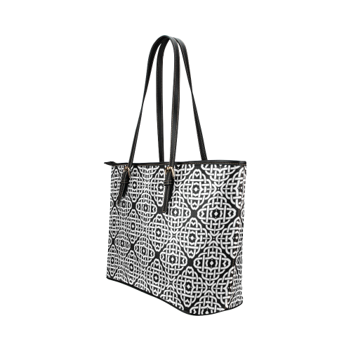 CELTIC KNOT pattern - black white Leather Tote Bag/Large (Model 1651)