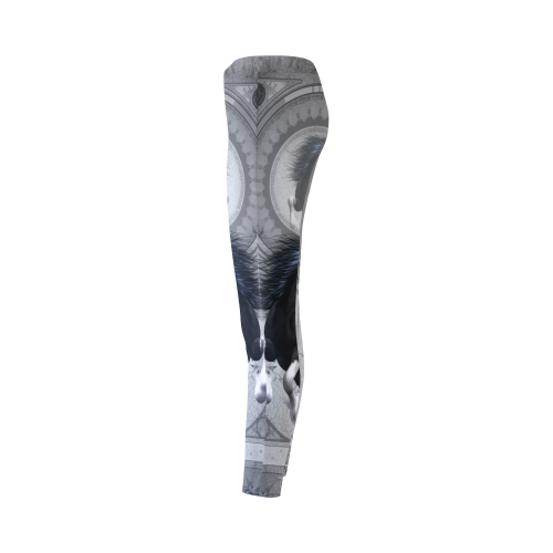 Awesome horse in black and white with flowers Cassandra Women's Leggings (Model L01)