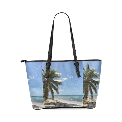 Isla Saona Caribbean Paradise Beach Leather Tote Bag/Large (Model 1640)