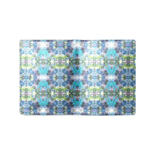 Fractal Kaleidoscope Mosaic -  Cyan Green Men's Leather Wallet (Model 1612)