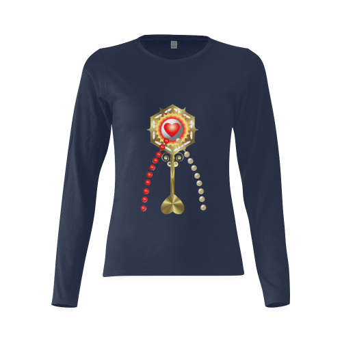 Catholic Holy Communion: Divine Mercy - Navy Blue Sunny Women's T-shirt (long-sleeve) (Model T07)