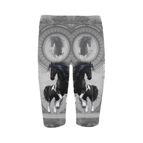 Awesome horse in black and white with flowers Hestia Cropped Leggings (Model L03)