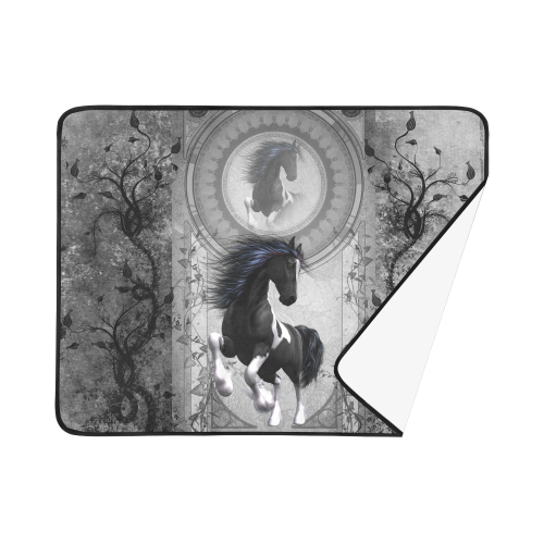 Awesome horse in black and white with flowers Beach Mat 78"x 60"