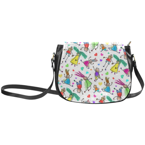 Multicolored HAPPY PEOPLE Line Drawing Classic Saddle Bag/Small (Model 1648)