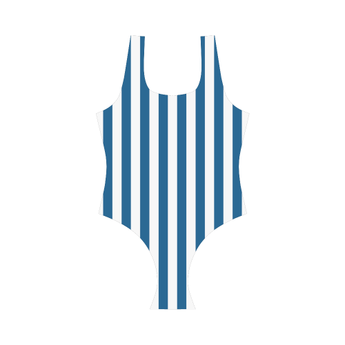 Swimsuit, Blue & White Stripes Vest One Piece Swimsuit (Model S04)