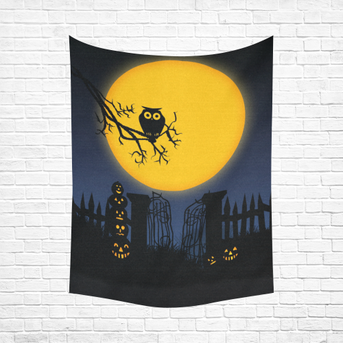 Happy Halloween with  a owl in the night Cotton Linen Wall Tapestry 60"x 80"