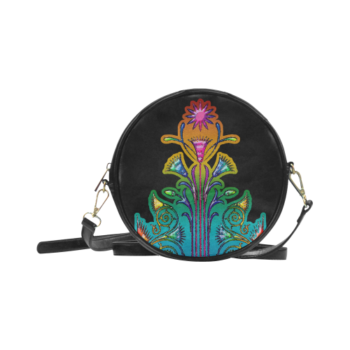Art Deco Grunge Flower Ornaments Round Sling Bag (Model 1647)