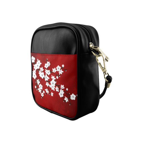 Cherry Blossoms Red Black White Japanese Asia Floral Sling Bag (Model 1627)