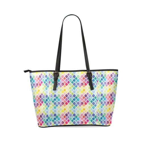 watercolor pattern Leather Tote Bag/Large (Model 1640)