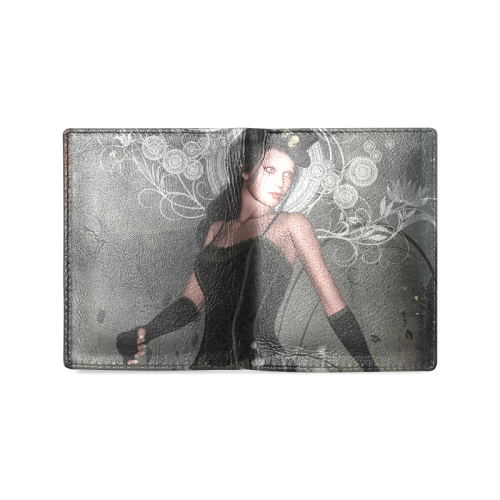 The dark lady with flowers, victorian Men's Leather Wallet (Model 1612)
