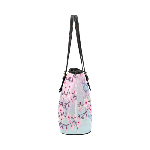 Cherry Blossoms Pastel Floral Sakura Leather Tote Bag/Small (Model 1651)