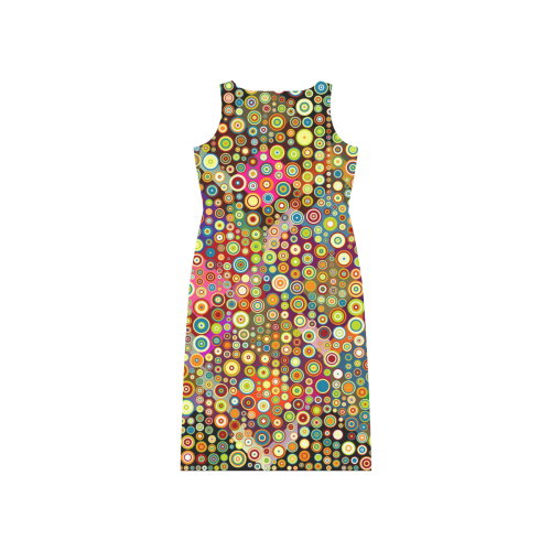 Multicolored RETRO POLKA DOTS pattern Phaedra Sleeveless Open Fork Long Dress (Model D08)