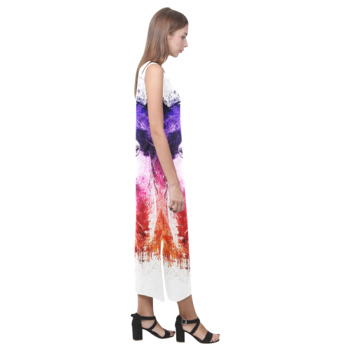 watercolor horse Phaedra Sleeveless Open Fork Long Dress (Model D08)