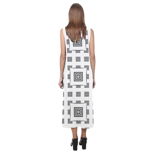 Solid Squares Frame Mosaic Black & White Phaedra Sleeveless Open Fork Long Dress (Model D08)